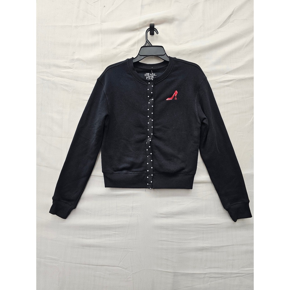 The Devil Wears Prada Womens Snap Front Cardigan Black Cotton Blend Size Medium